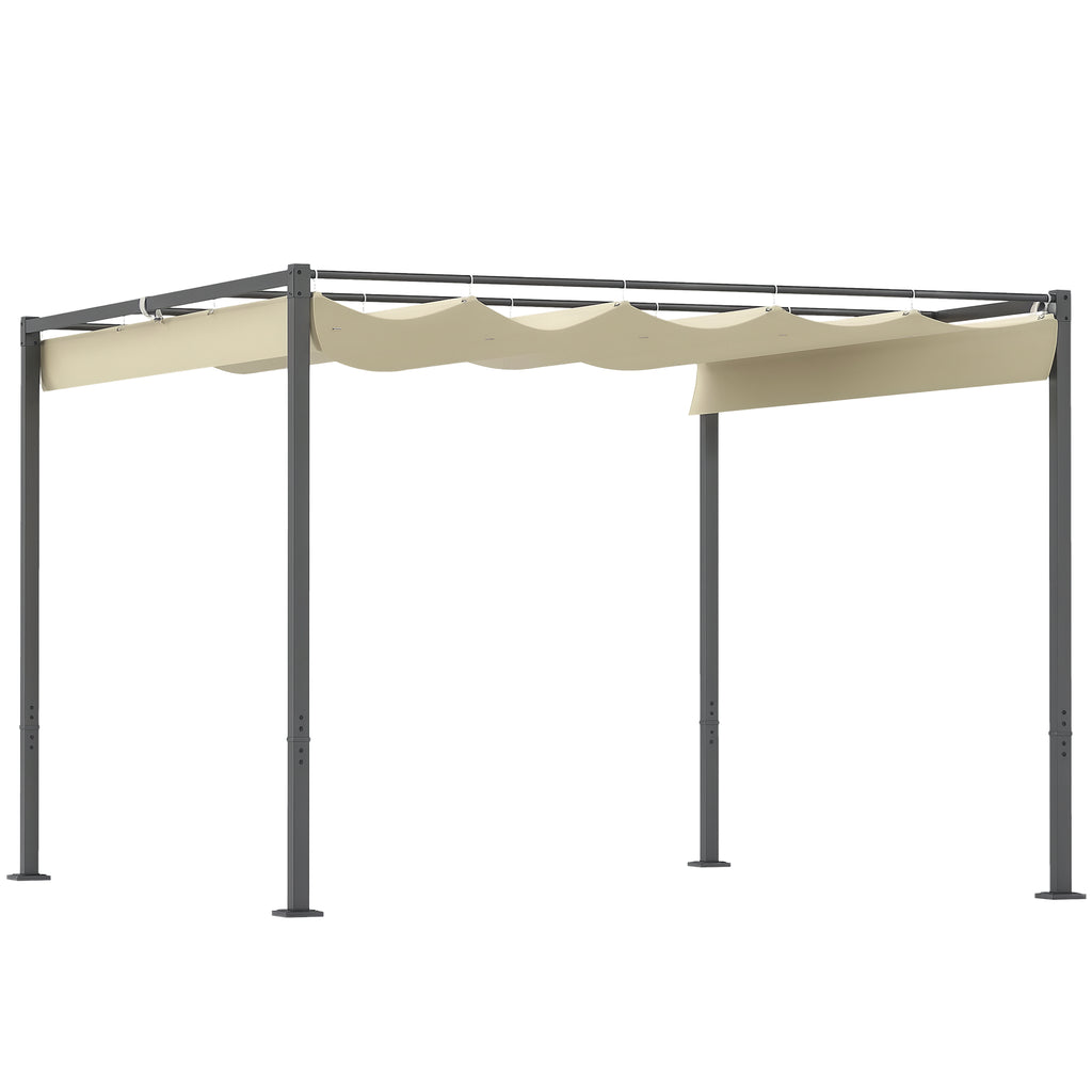 3 x 3 m Garten-Pergola mit einziehbarem Dach, Pavillon, Baldachin für Schatten, UPF30+, Beige