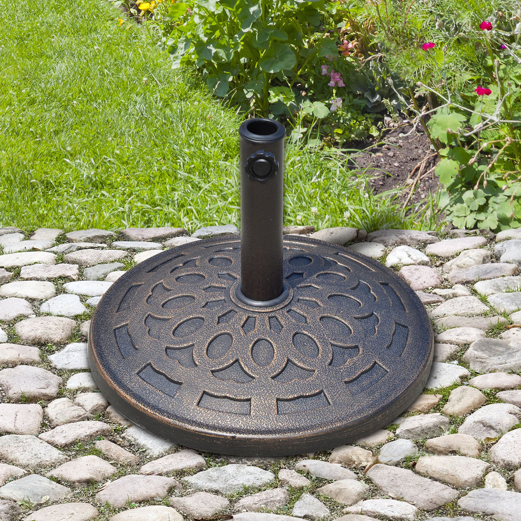 14 kg Round Garden Parasol Base Holder Decorative Resin Umbrella Stand with Adjustable Coupler for Outdoor Patio Market, Bronze Tone
