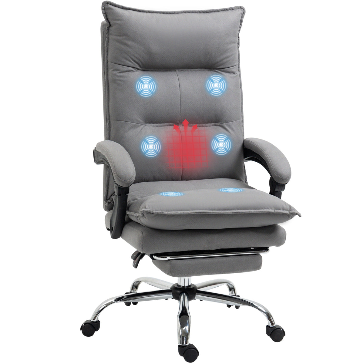 B¨¹rostuhl mit Massagefunktion, Heizfunktion, Fernbedienung, ausfahrbare Fu?st¨¹tze, neigbar, grau