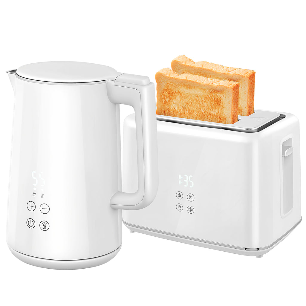 K¨¹chenset mit Wasserkocher und Toaster, 7 Br?unungsstufen, schnelles Kochen, Edelstahl, Kunststoff, Wei?