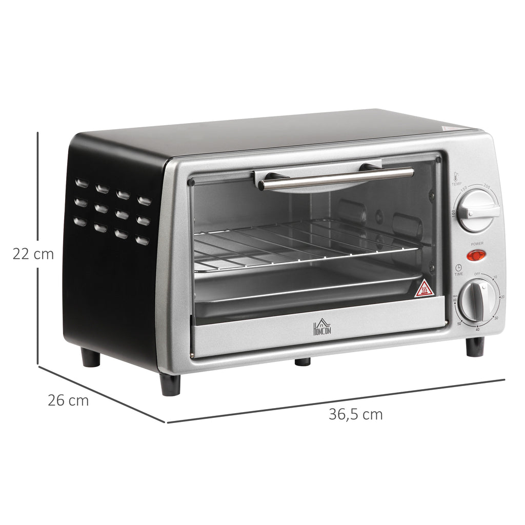 Mini Backofen 10 L 750W 100-230℃ 60 Min. Timer mit Backblech, Grillrost und Herausnehmbarer Bodenschale, Pizza-Ofen Silber