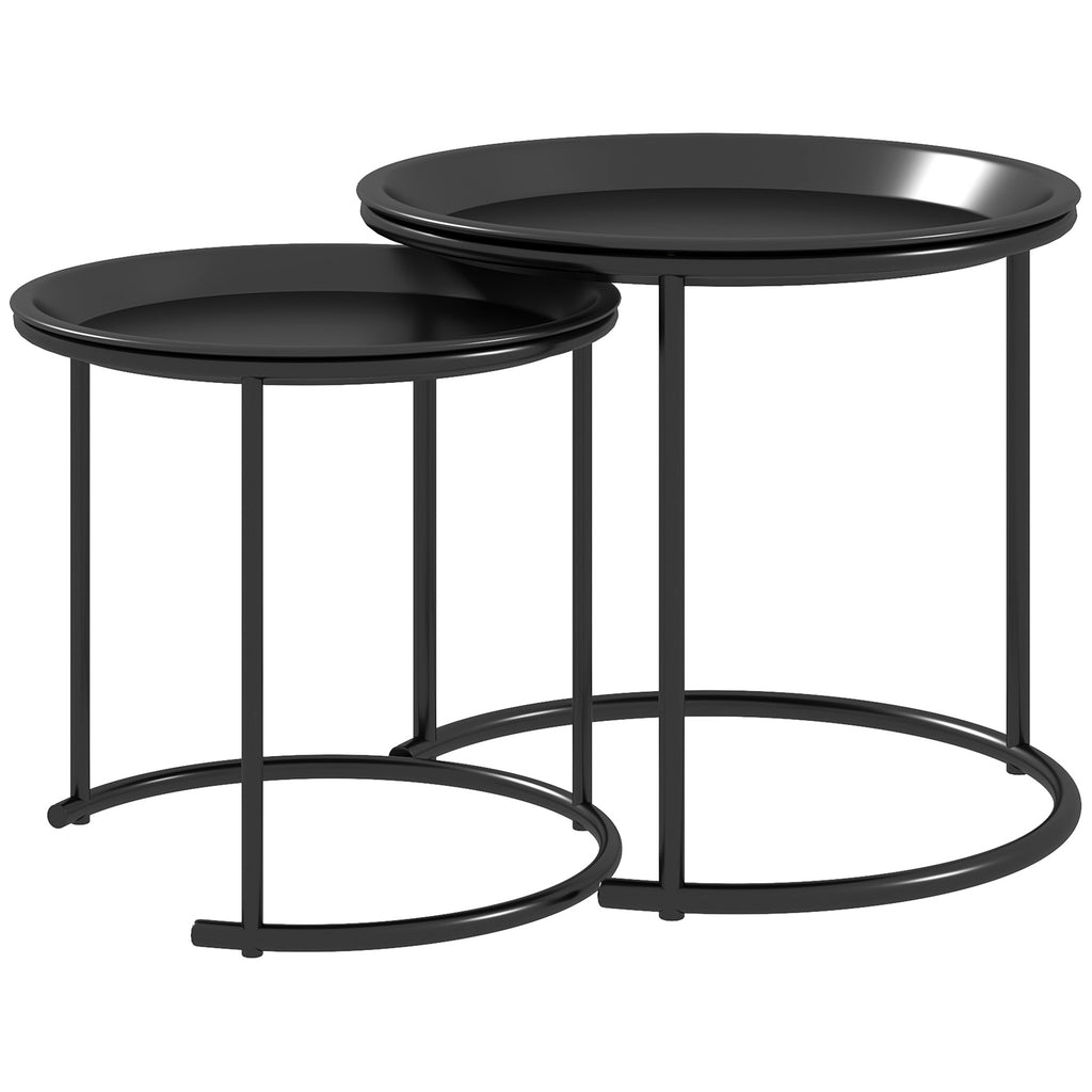 Nesting Tables Set of 2, Side End Table with Removable Tabletop Tray and Steel Frame for Living Room, Bedroom, Black