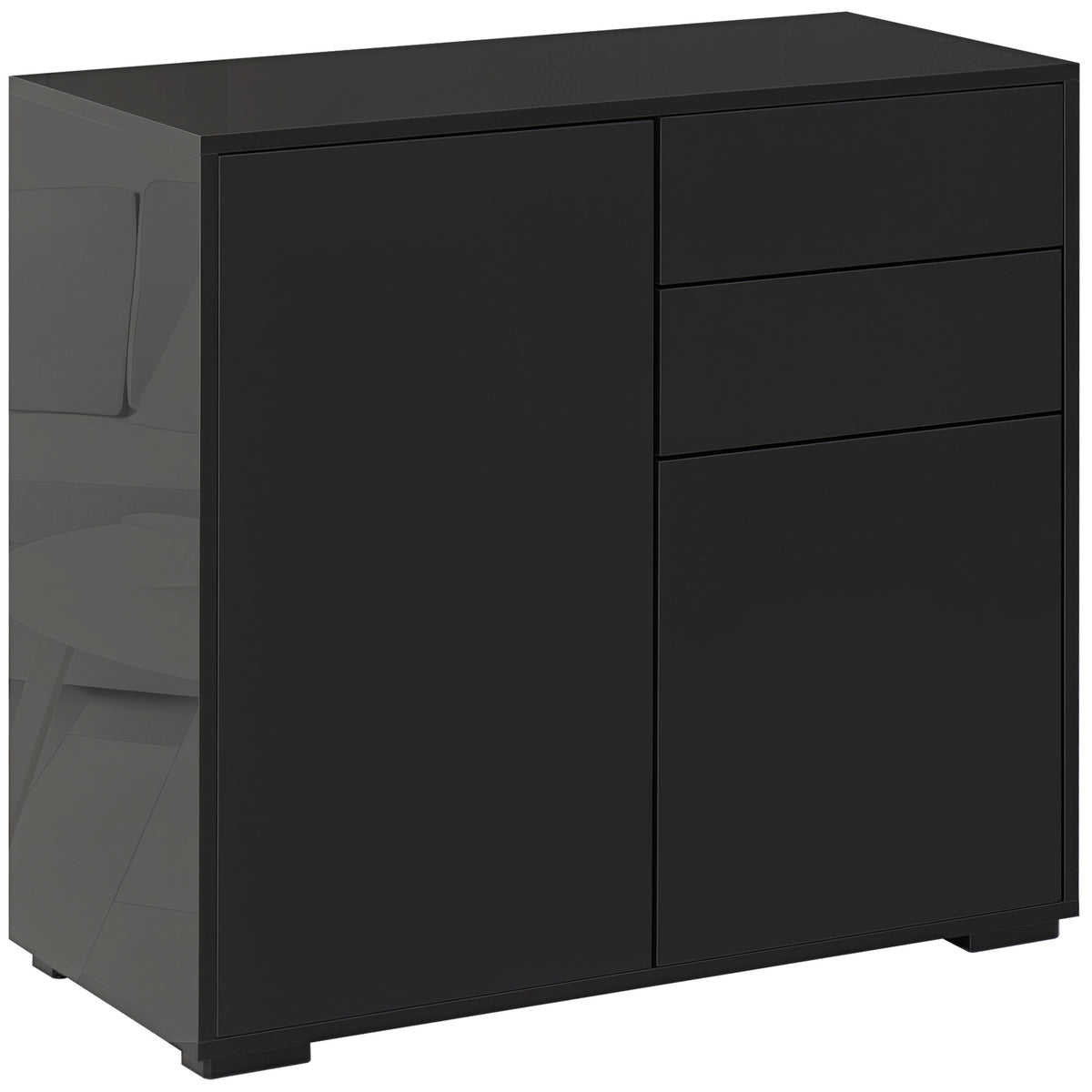 Aufbewahrungsschrank mit 2 Schubladen, 2 T¨¹ren, mit Kippschutz, f¨¹r Wohnzimmer, Schlafzimmer, 79 x 36 x 74 cm, Schwarz