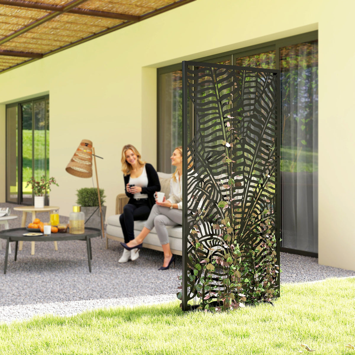 Raumteiler 65 x 130 cm Freistehend Hängend Paravent, Trennwand Sichtschutz aus Metall Schwarz