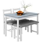Sitzgruppe, 4-teiliges Esstisch-Set, 1 Tisch, 1 Bank, 2 Stühle, Grau + Weiß