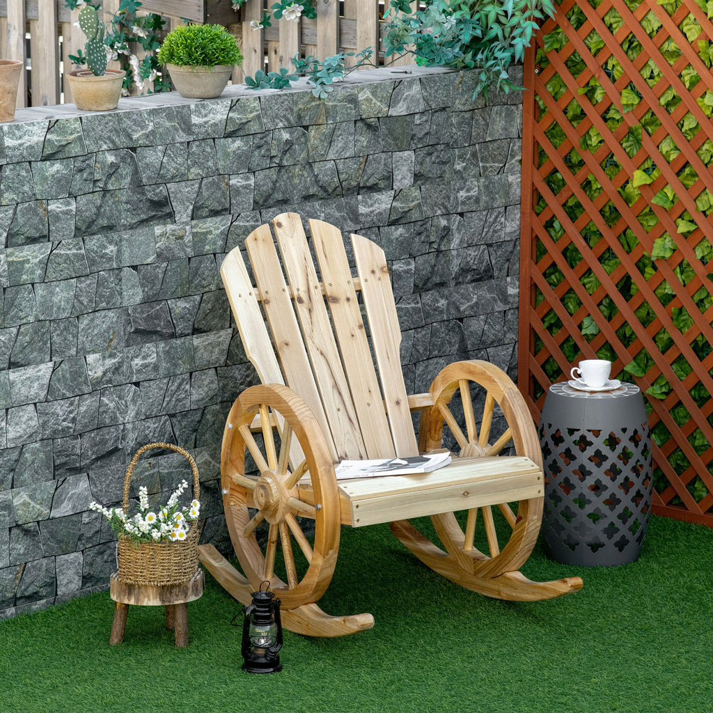 Wooden Adirondack Rocking Chair Reclining Armchair Garden Furniture Patio Porch Rocker - Natural