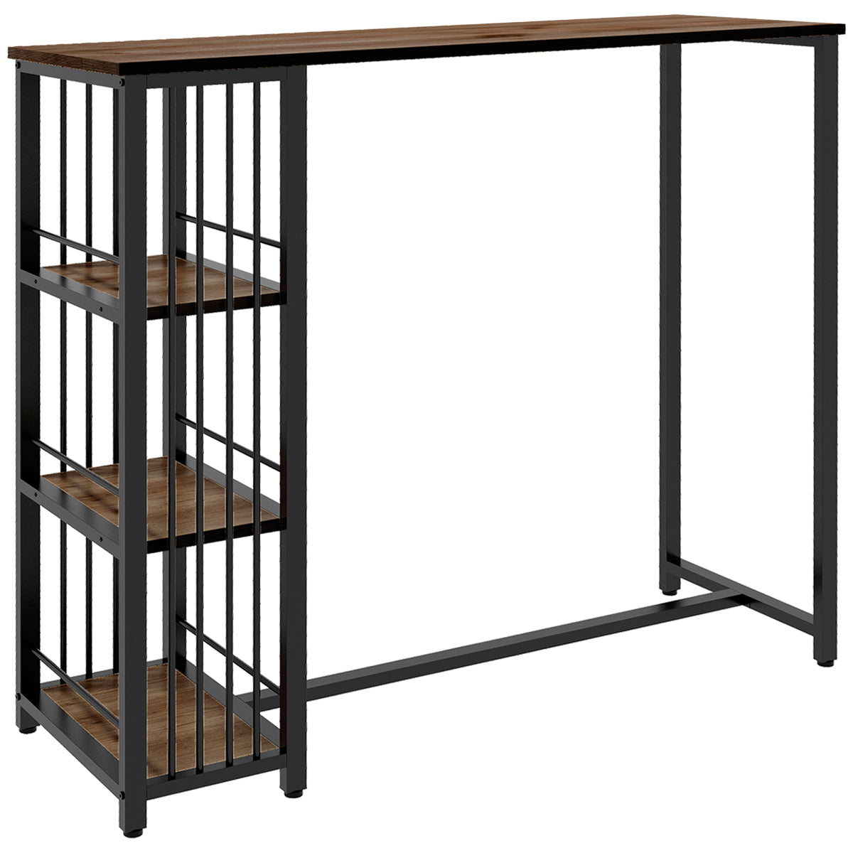 Bartisch Stehtisch Küchentresen, Industriedesign, 3 Regale, 120 x 40 x 105 cm; Schwarz + Braun