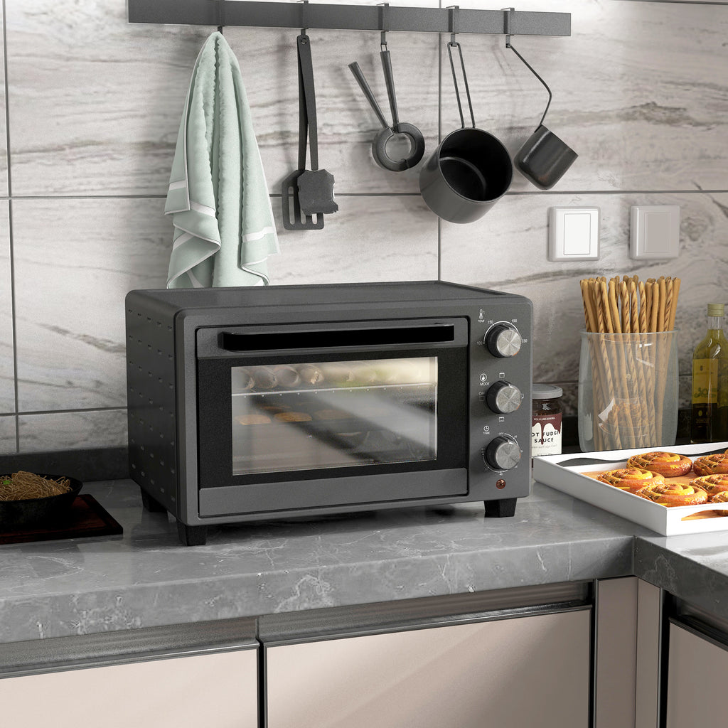 Minibackofen, 21 L Toasterofen mit 1 Drahtgestell und 1 Backblech, 3 Kochmodi, 100?¡ãC-230?¡ãC, Edelstahl, Glas, Grau