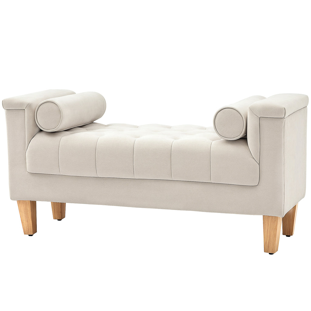 Polsterbank, Vintage-Design, 2 Kissen, Chenillebezug, 115 x 44 x 58 cm, Beige