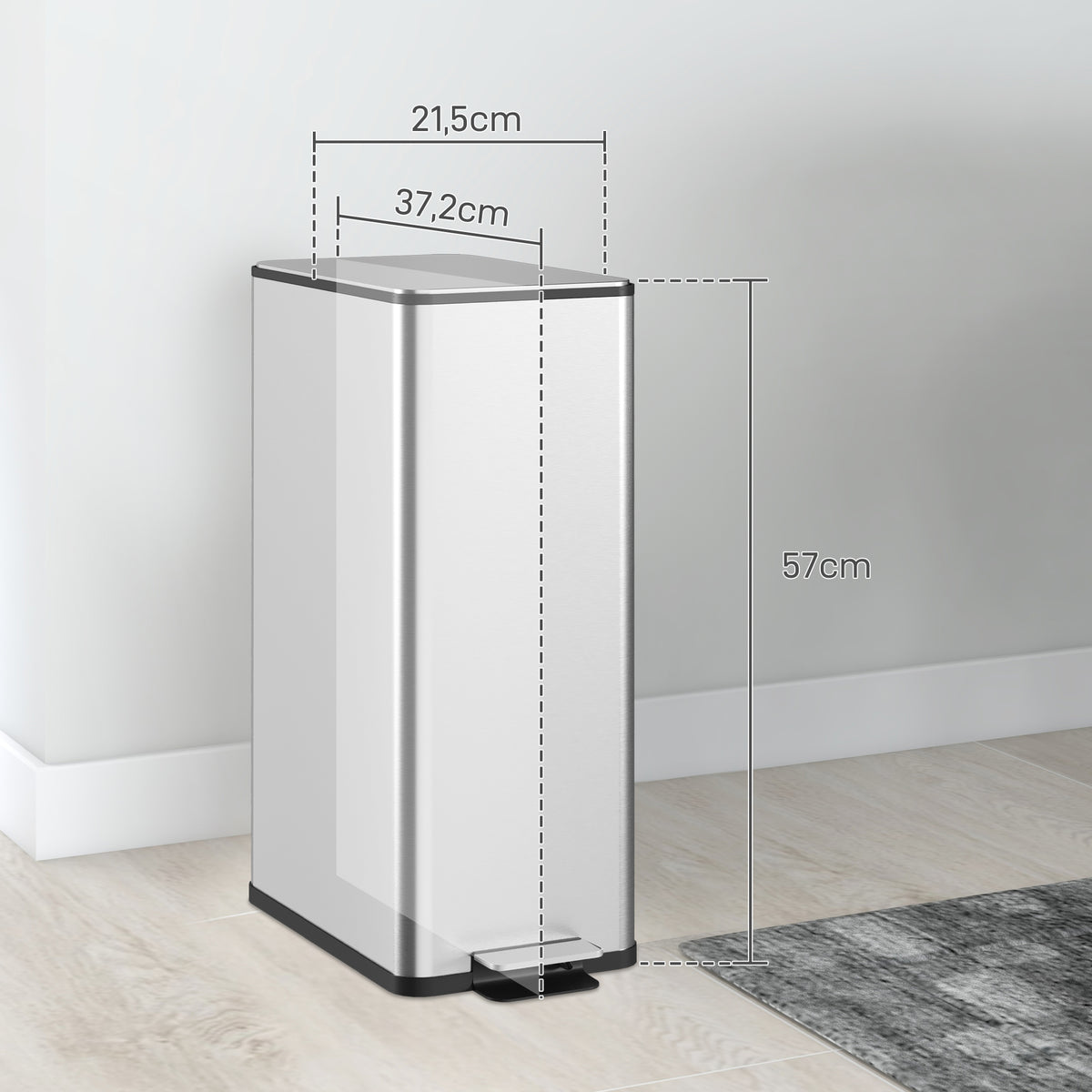 M¨¹lleimer 20L, Soft-Close-Deckel, Deodorant-Fach, Fingerabdrucksicher, Edelstahl, Silber