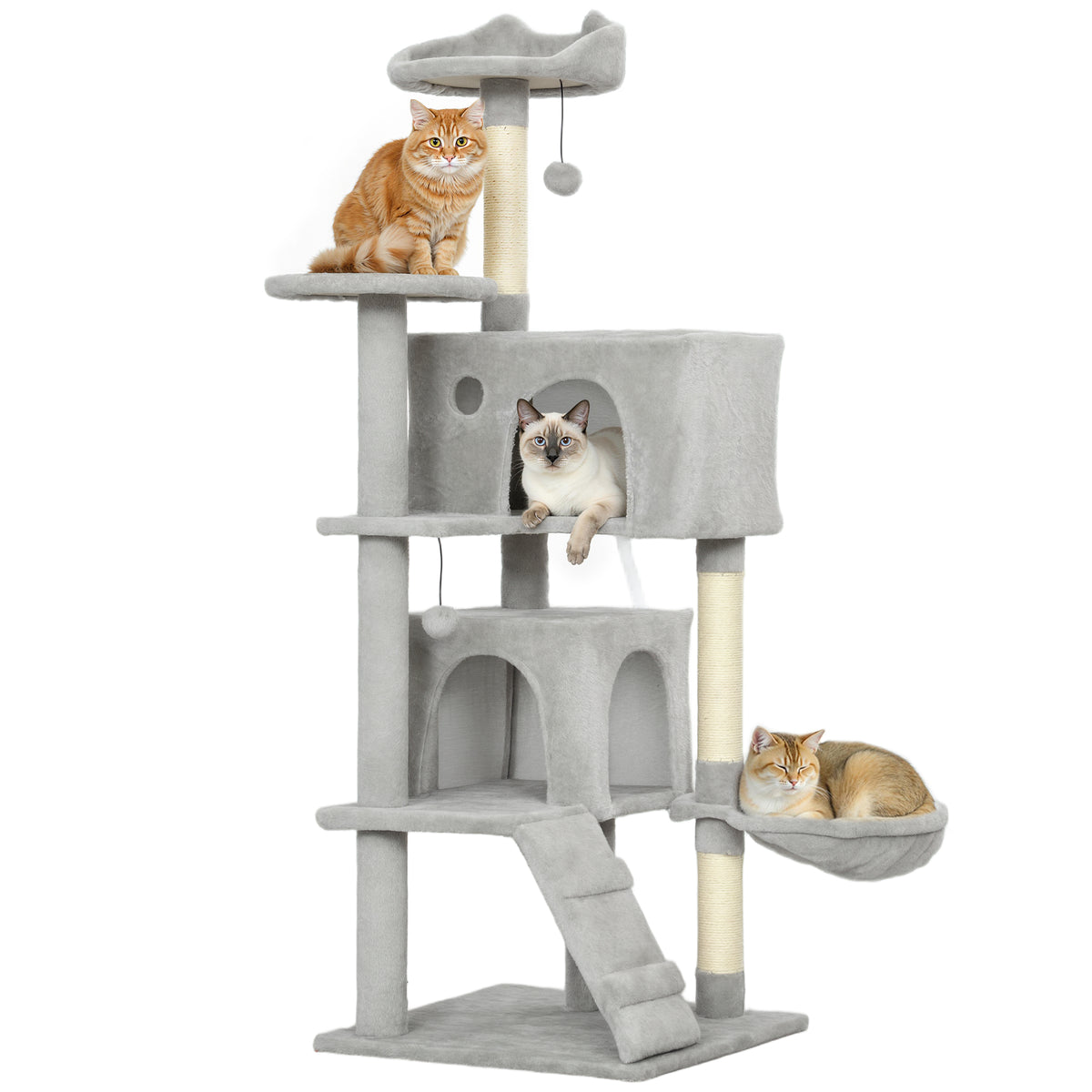 140 cm Katzenkratzbaum, mehrere Ebenen, Sisal-Kratzpfosten, Höhlen, Plüsch-Plattformen, Hängematte, Leiter, Spielbälle