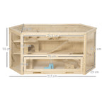 3 Tier Wooden Large Hamster Cage with Sliding Tray, Seesaws, Water Bottle, Natural