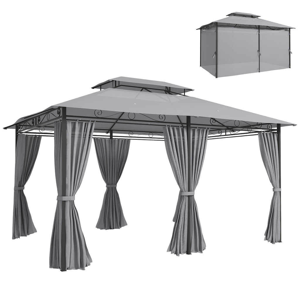 Gartenpavillon, Outdoor Pavillon mit Vorhängen, belüftetem Dach, Dunkelgrau