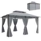 Gartenpavillon, Outdoor Pavillon mit Vorhängen, belüftetem Dach, Dunkelgrau