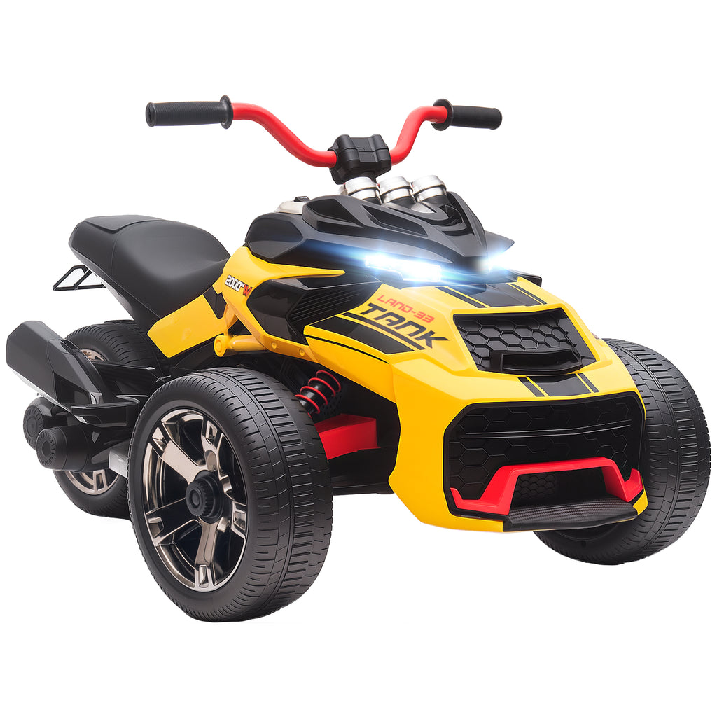 Elektrisches Kinderfahrzeug, Reverse-Dreirad-Design, Batteriebetrieb, MP3-Player, Hupe, 2 Geschwindigkeiten, LED-Lichter, 3-8 Jahre, Gelb