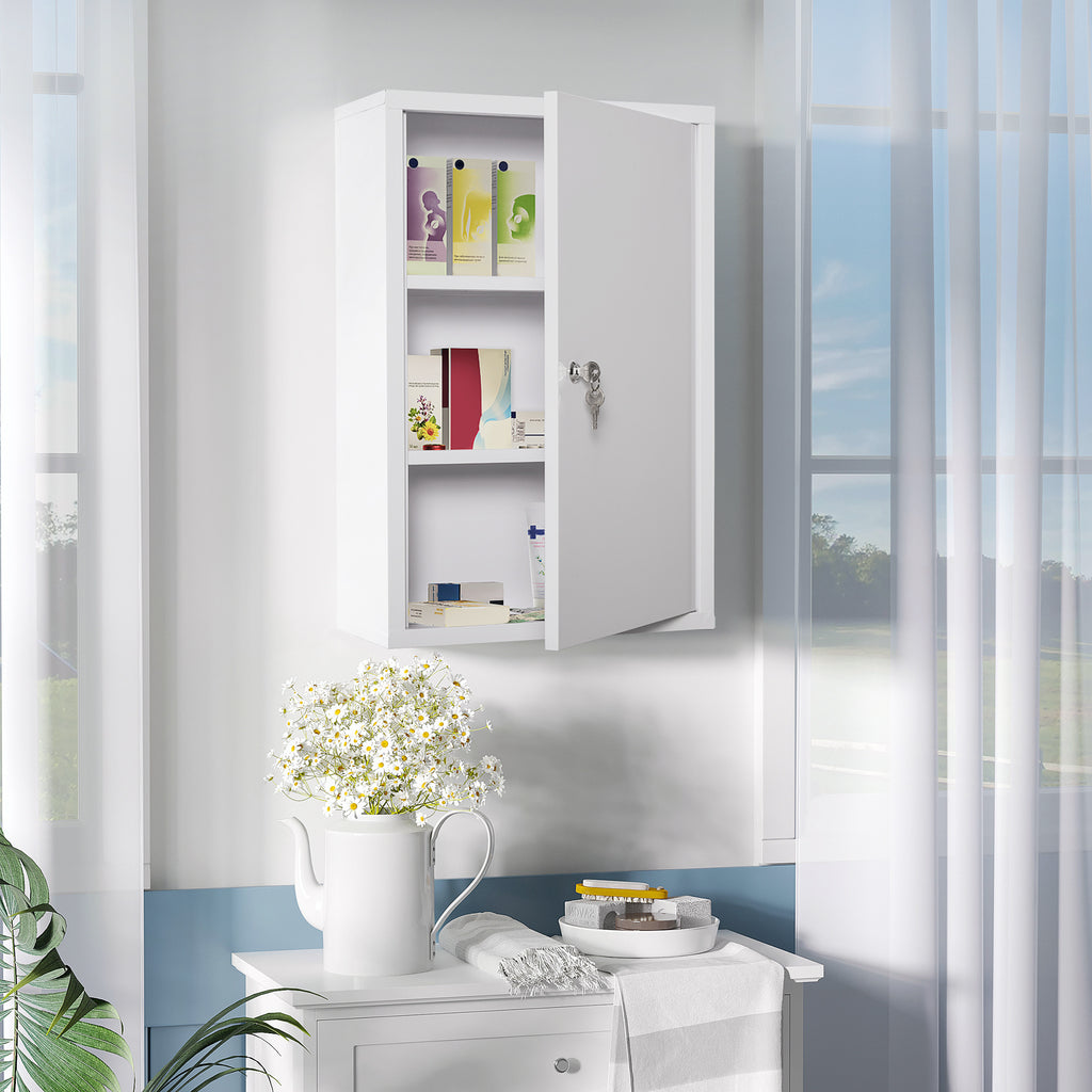  Medizinschrank Arzneischrank zur Medikamenten-Aufbewahrung, Abschließbar Medikamentenschrank Metall mit 3 Fächern Erste-Hilfe-Schrank, 40 x 18 x 60 cm, Weiß