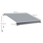 Markise, 3,95 x 2,45 m, Sonnenschutz, einfahrbar, mit Handkurbel, Metallrahmen, Polyester, Grau/Weiß