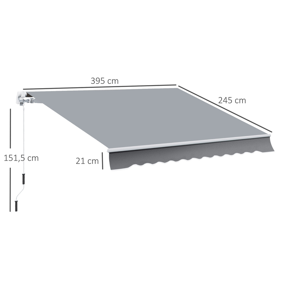 Markise, 3,95 x 2,45 m, Sonnenschutz, einfahrbar, mit Handkurbel, Metallrahmen, Polyester, Grau/Weiß