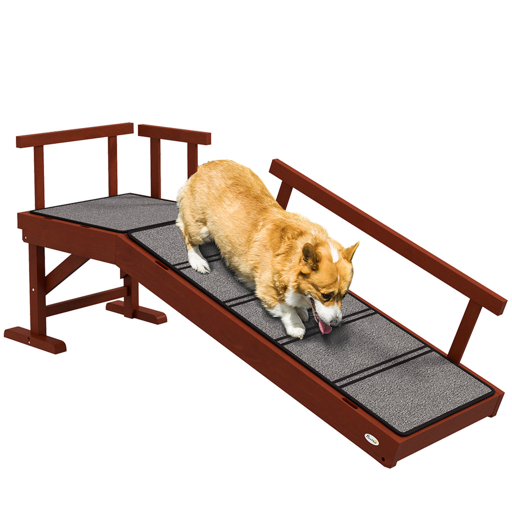 Wooden Dog Ramp with Removable Guardrails, Non-Slip Surface, 125 cm Long, Brown