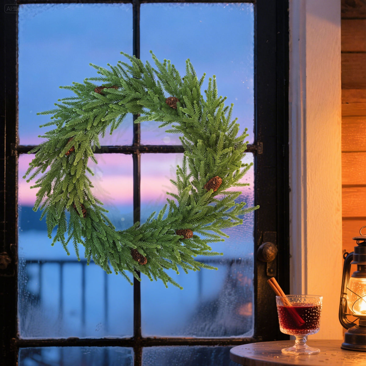 Weihnachtskranz mit Zapfen, Türkranz Künstlicher Weihnachtskranz für Tür Grün, Ø60 x 15 cm