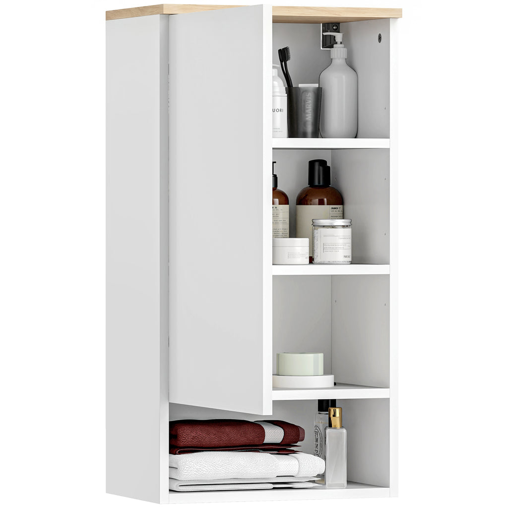 Wandmontierter Badezimmerschrank, Wandschrank f¨¹r Badezimmer mit verstellbaren Ablagen, offenem Fach, Holz, Wei?