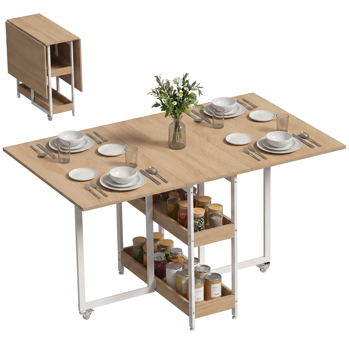 Four-Person Drop Leaf Table - Natural Wood-Effect