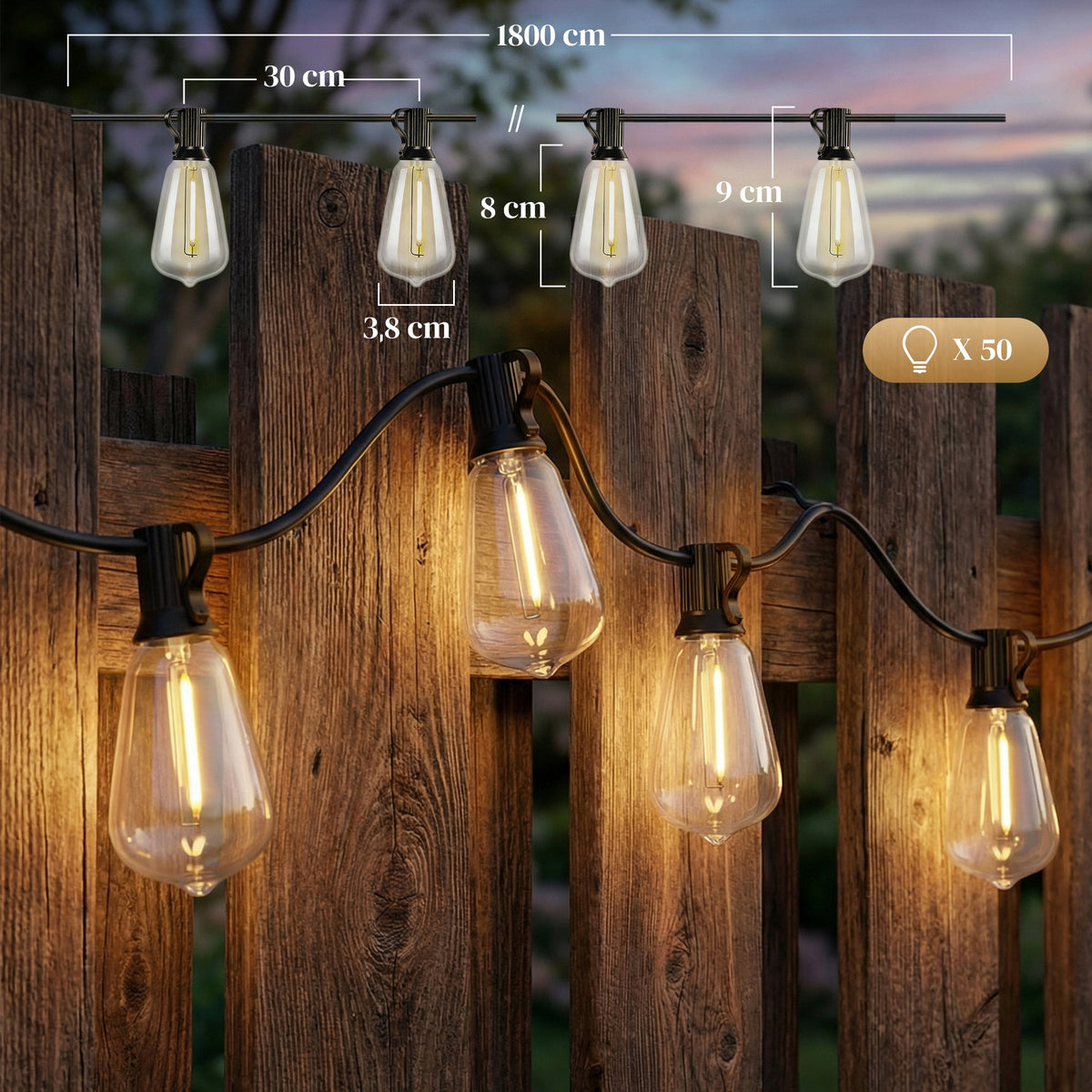 50 LED Vorhanglichter, 18 m verbindbare Lichterkette, IP44 spritzwassergeschützt, Innen- und Außendekoration