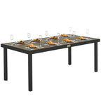 Aluminium Outdoor Garden Dining Table for 8 People, Faux Wood Top, for Garden, Patio, 190 x 90 x 74cm, Brown