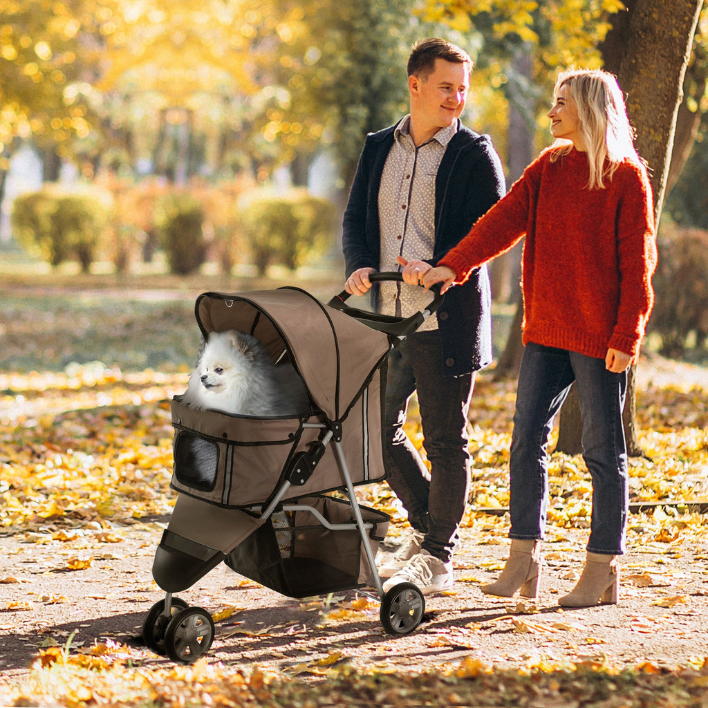 3 Wheel Pet Stroller for Small and Miniature Dogs, Brown