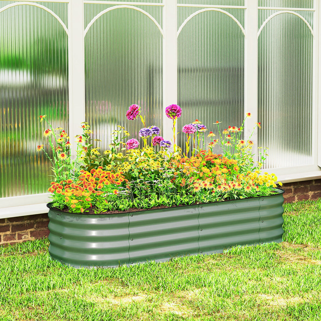 Galvanised Raised Garden Bed, Metal Planter Box with Safety Edging, for Flowers, Herbs, Succulents, Green