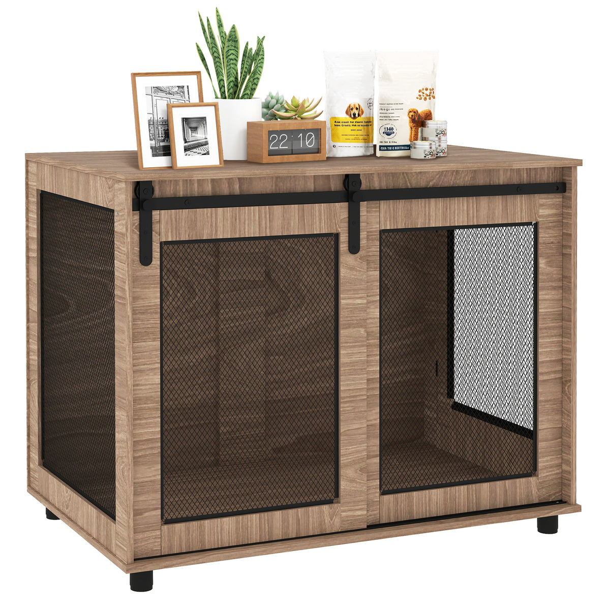 Dog Crate Furniture with Sliding Door for Large Dogs, Walnut Brown
