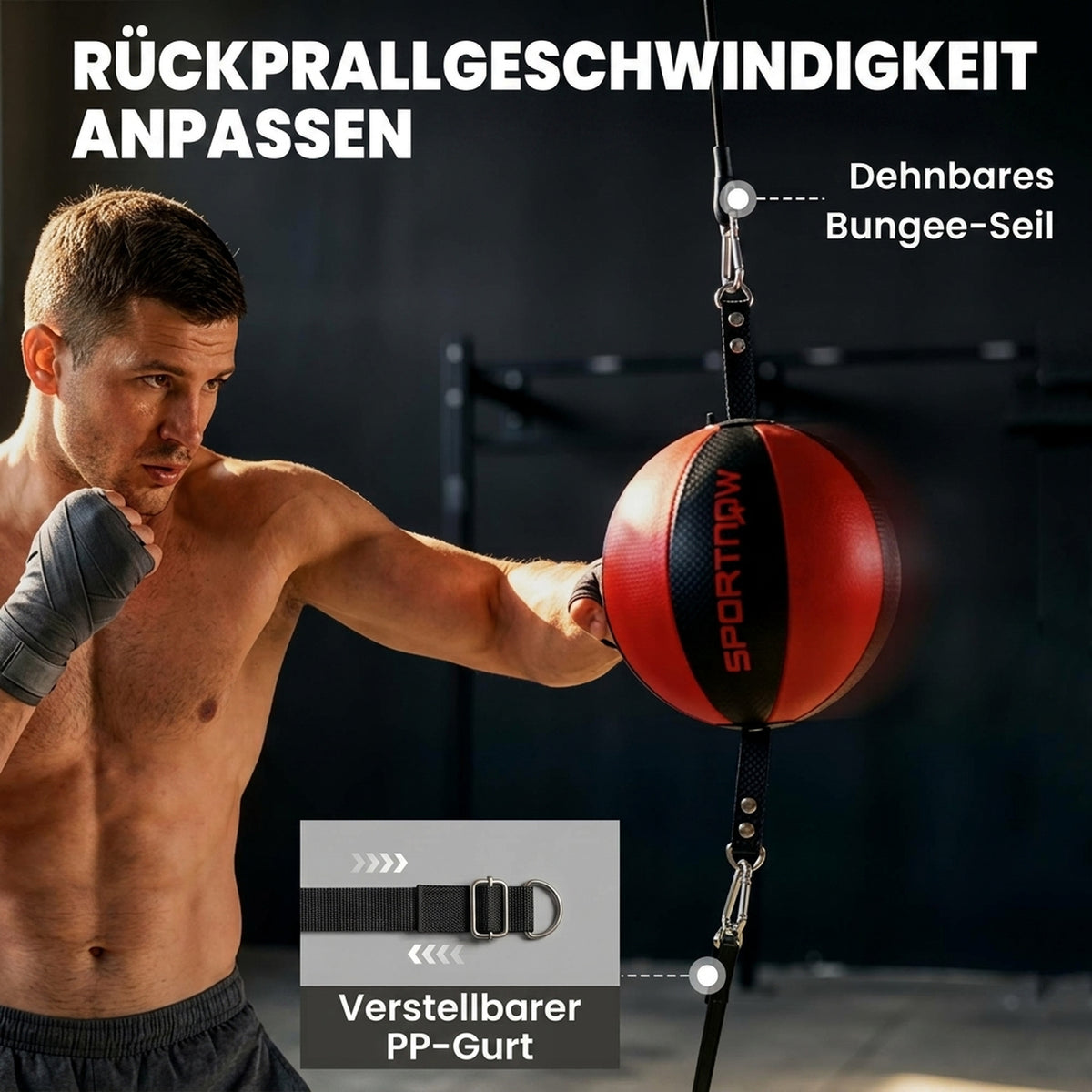 Boxgestell Doppelend Boxtraining mit Bungee-Seil verstellbare Seilschnalle Clip-on Montage