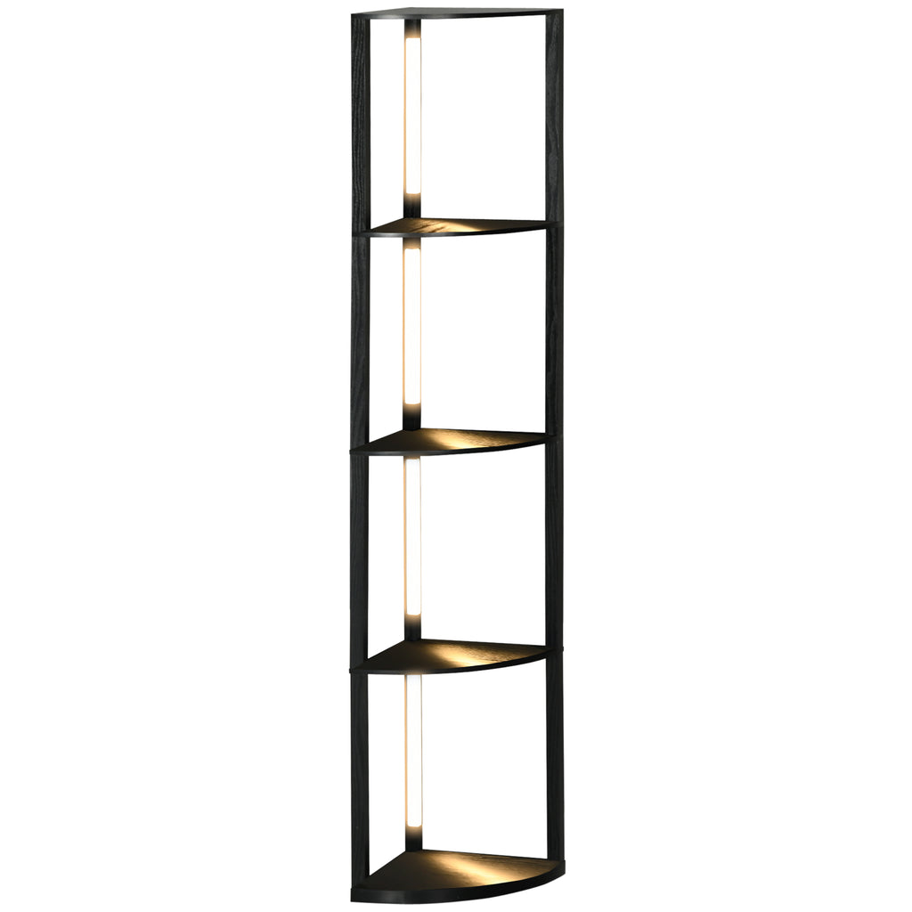 LED Standleuchte, Eckregal, dimmbar, 4 Ablagen, warmweißes Licht, 41x30x164cm, Schwarz