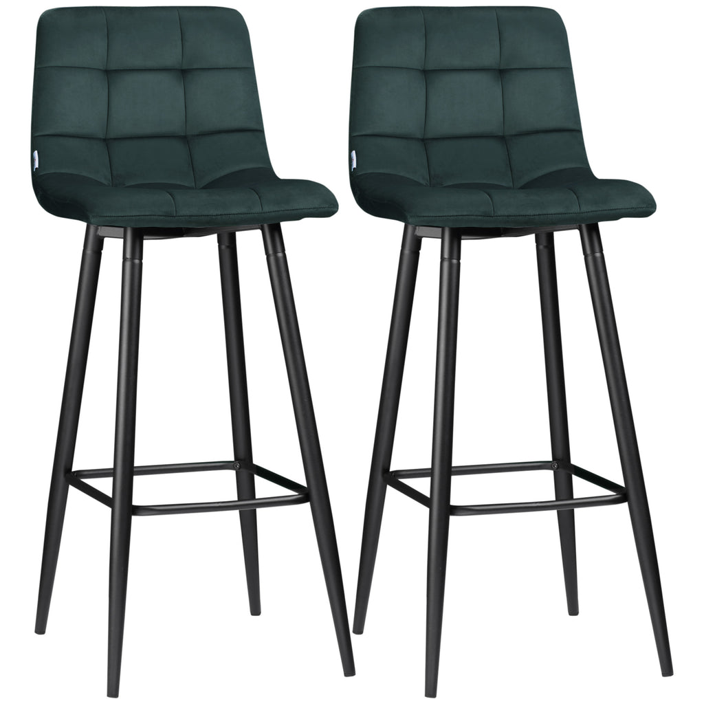 Barhocker 2er-Set, modernes Design, weicher Sitz, Stahlrahmen, 42 x 55 x 103 cm, Grün