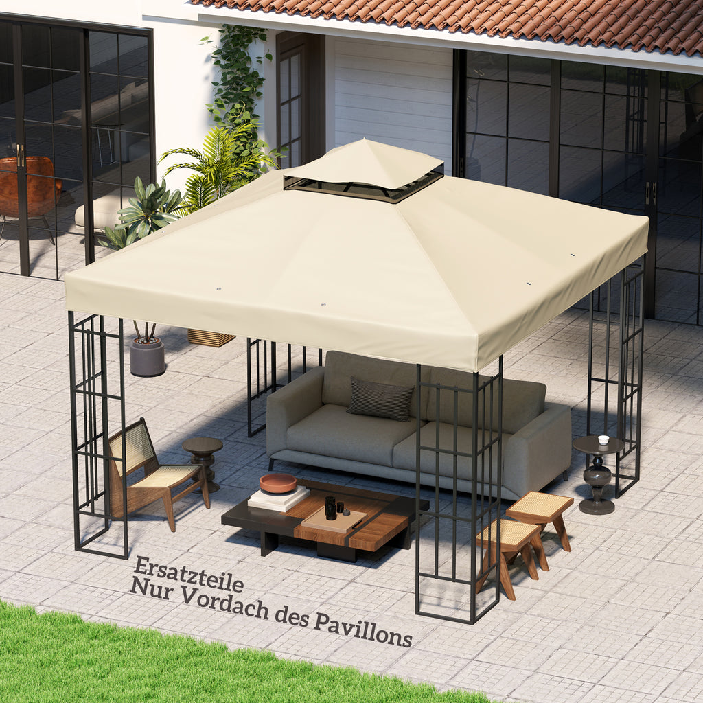 3 x 3 m Ersatzdach für Pavillon, Pavillon-Ersatzplane mit Wasserablauf-Löchern, UPF30+, Sonnenschutz, Cremeweiß