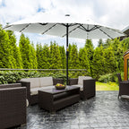 Doppelsonnenschirm mit Solar LED 450 x 265 cm, Sonnenschirm mit Handkurbel, oval Balkonschirm Strandschirm windfest stabil Marktschirm Kurbelschirm für Balkon Terrasse Garten, Cremeweiß