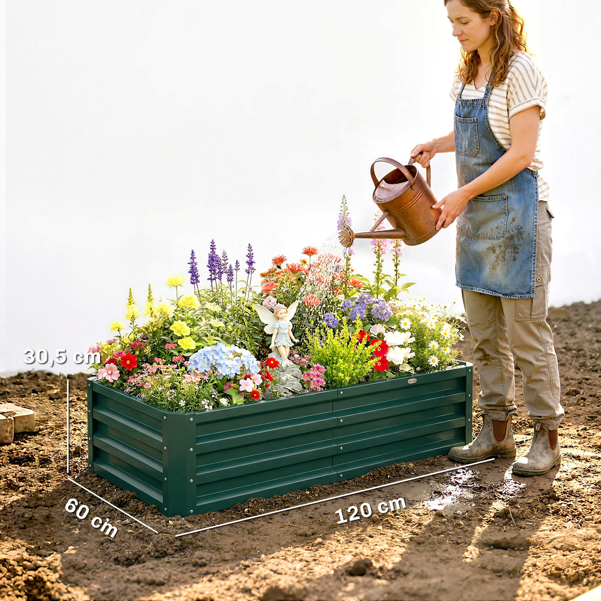 Raised Beds for Garden, Galvanized Outdoor Planters, for Herbs and Vegetables, Use for Patio, Backyard, Balcony, Green
