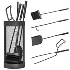 5-Piece Fireplace Tools Set with Mesh Basket, Indoor Outdoor Fireside Accessories for Fireplaces, Fire Pits, Black