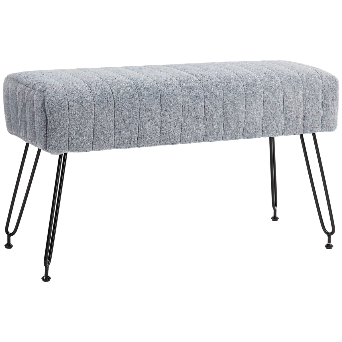Sitzbank, gesteppter Sitz, Kunstfellbezug, Metallbeine, bis 120 kg, 82x30x47 cm, Grau/Schwarz
