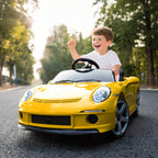 Elektrisches Aufsitzauto f¨¹r Kinder, fernsteuerbar, Musik, Hupe, USB, Sicherheitsgurt, f¨¹r 3-5 Jahre, Gelb