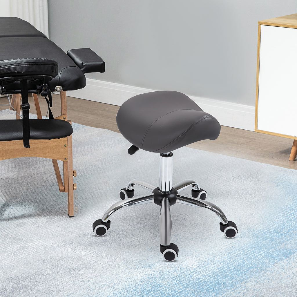 Cosmetic Stool 360° Rotate Height Adjustable Salon Massage Spa Chair Hydraulic Rolling Faux Leather Saddle Stool, Grey