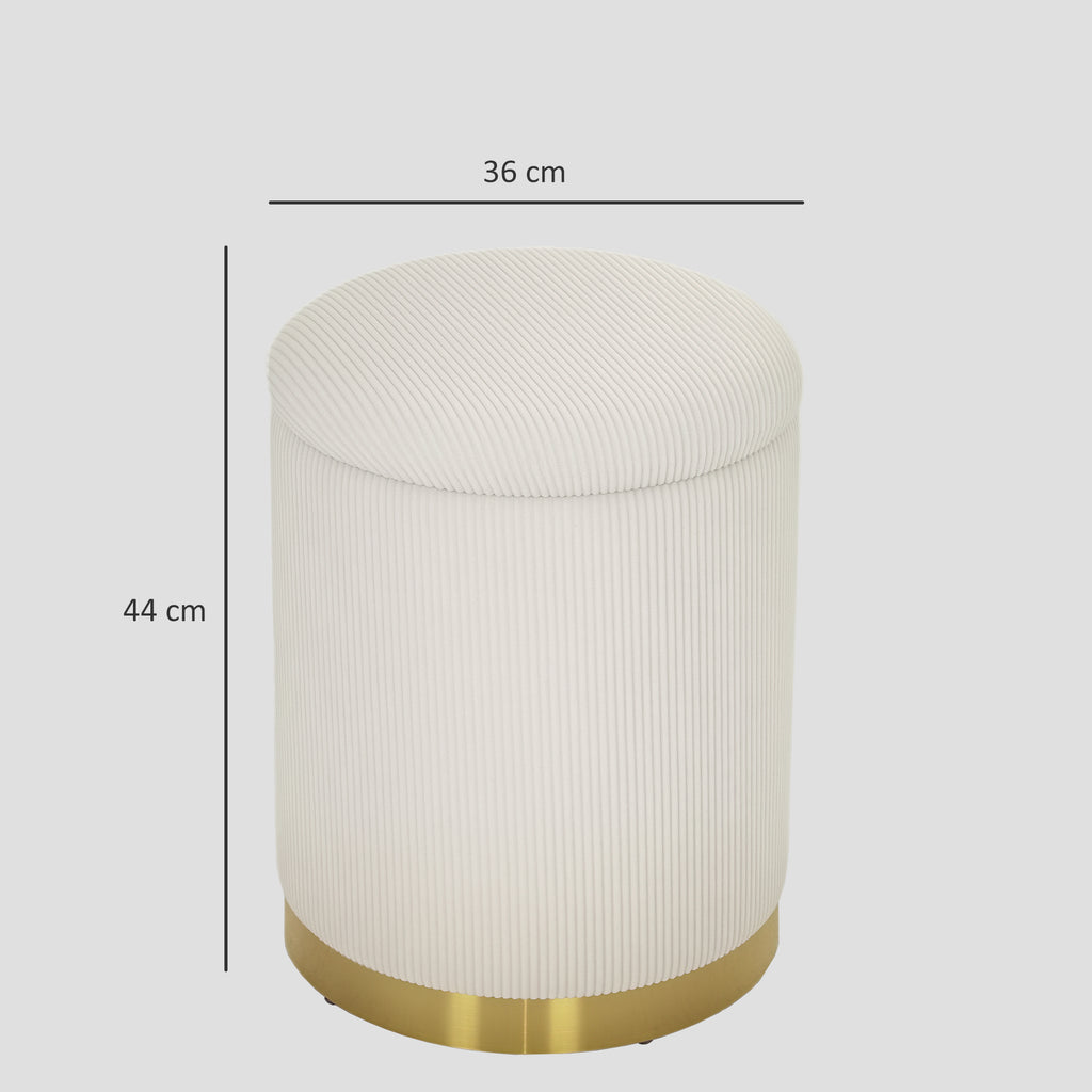 Sitzhocker mit Stauraum klappbare Hocker mit Deckel, Stahlboden, Runder Fu?hocker 36 x 36 x 44 cm Cremewei?