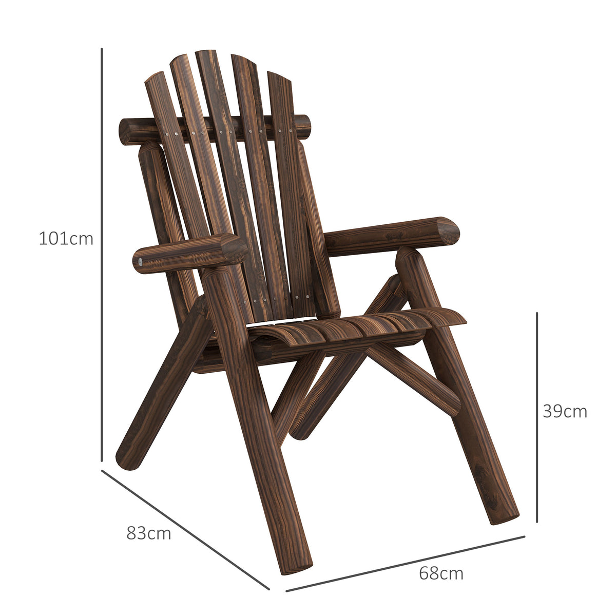 Gartenstuhl, Outdoor Hochlehner, bis 113 kg, wetterfest, Verkohlt