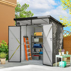  6 x 6ft Outdoor Storage Shed, Plastic Garden Shed with Windows and Air Vents, Outdoor Resin Tool Shed with Latch Doors for Garden, Deck, Light Grey