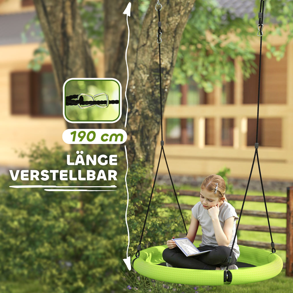 100cm Diameter Nest Seat for Kids with Height Adjustable Hanging Ropes for Outdoor, Playground, Garden, Green