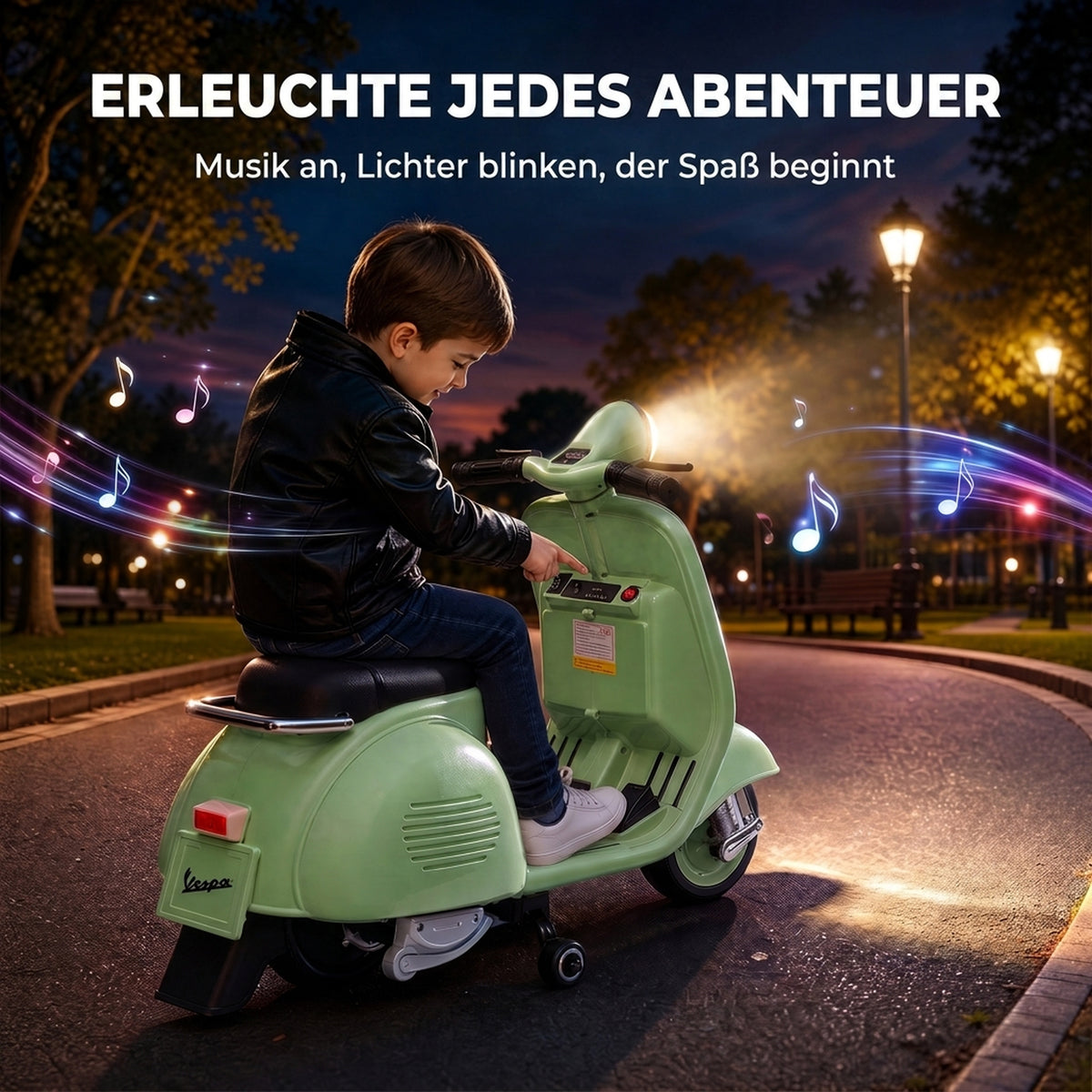 Elektro Motorrad Kinder VESPA 6V Elektromotorrad Lithium-Akku Grün