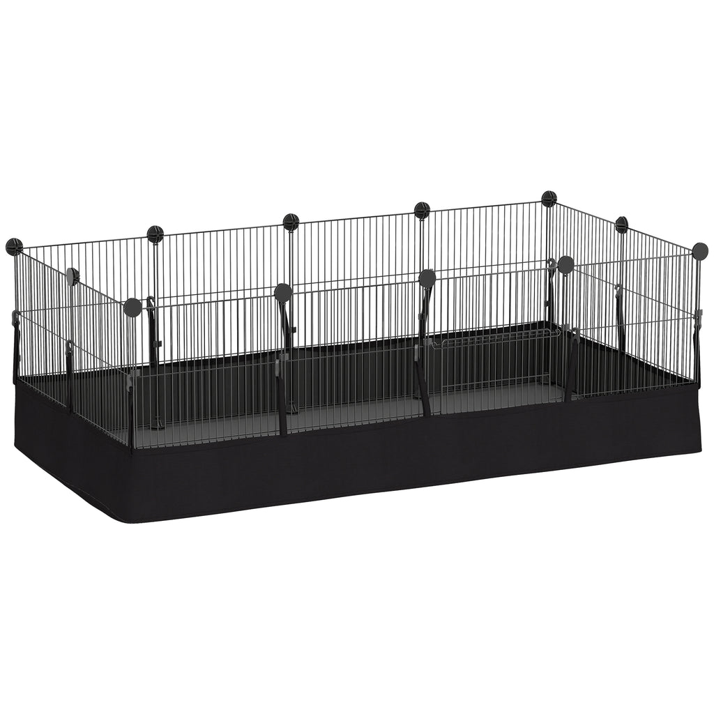 Kleintiergehege mit Bodenplatten Freilaufgehege Laufstall mit 12 Paneel, wasserdichte Matte, 120x60x40 cm, Schwarz
