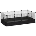 Kleintiergehege mit Bodenplatten Freilaufgehege Laufstall mit 12 Paneel, wasserdichte Matte, 120x60x40 cm, Schwarz