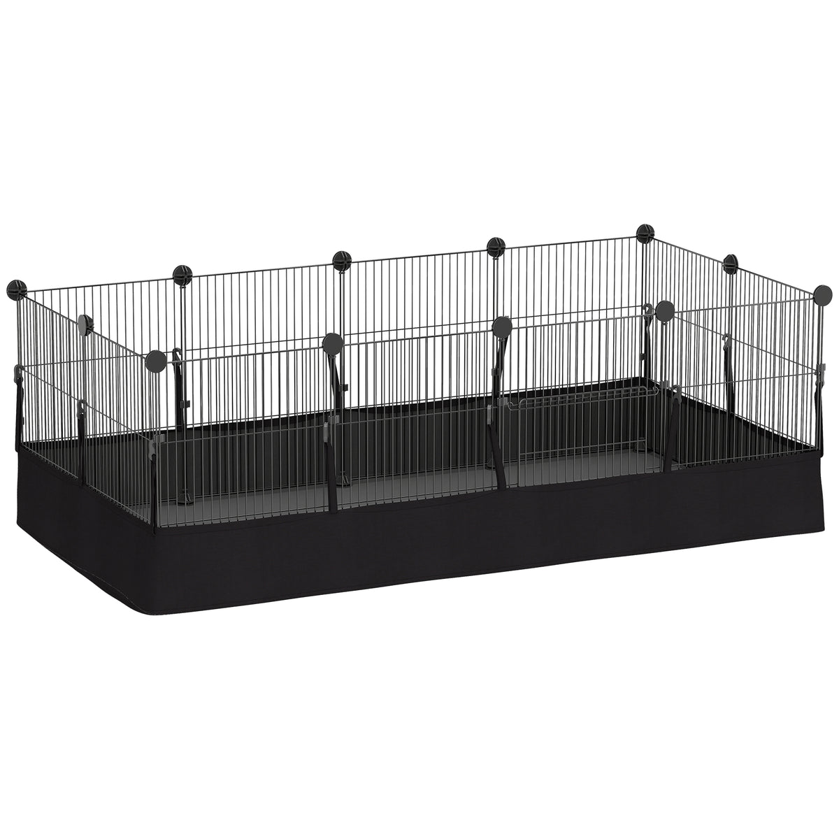 Kleintiergehege mit Bodenplatten Freilaufgehege Laufstall mit 12 Paneel, wasserdichte Matte, 120x60x40 cm, Schwarz