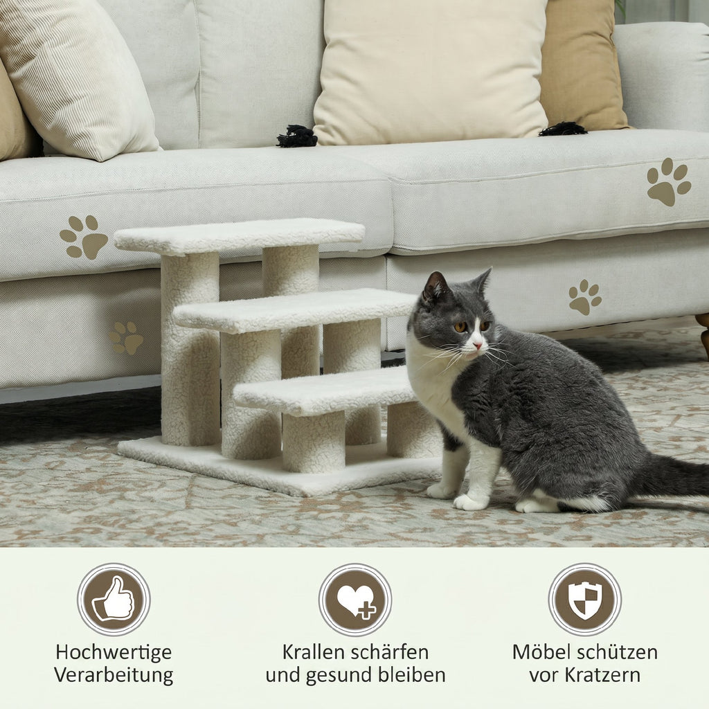Katzentreppe 3 Stufen Tiertreppe Treppe für Katze Haustiertreppe Plüsch 45 x 35 x 34 cm cm Beige